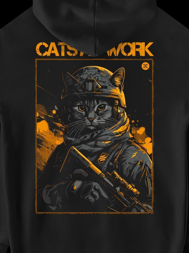 Men's Hoodie "Cats at Work (3SAB)", Black, M-L