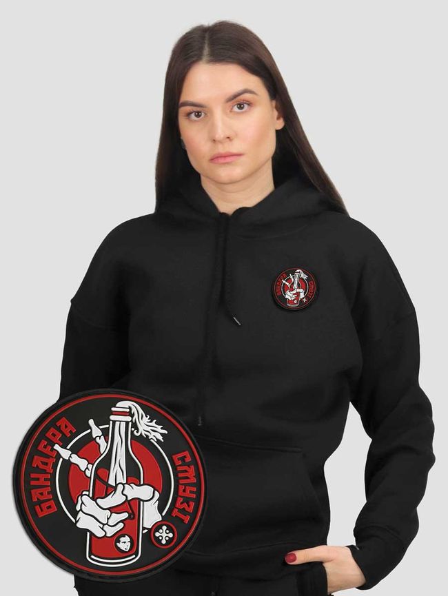 Women's Hoodie with a Changeable Patch “Бандера Смузі”, Black, M-L
