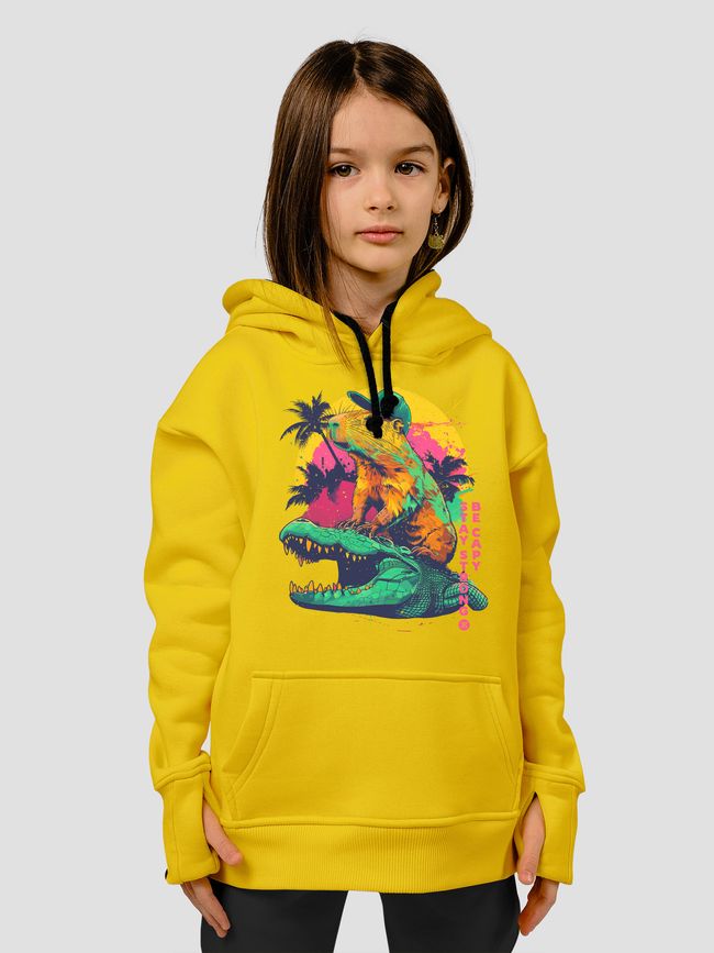 Kid's hoodie "Stay Strong, be Capy (Capybara)", Light Yellow, XS (110-116 cm)