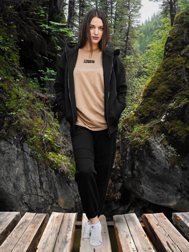 Women's tracksuit set with t-shirt oversize “Hardly good”, Black, XS-S, XS (99  cm)