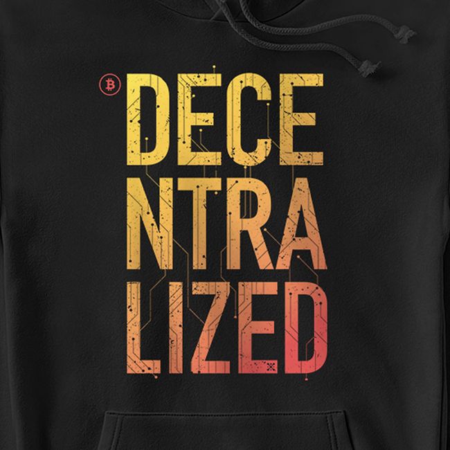 Men's Hoodie “Decentralized” with Bitcoin Cryptocurrency, Black, M-L