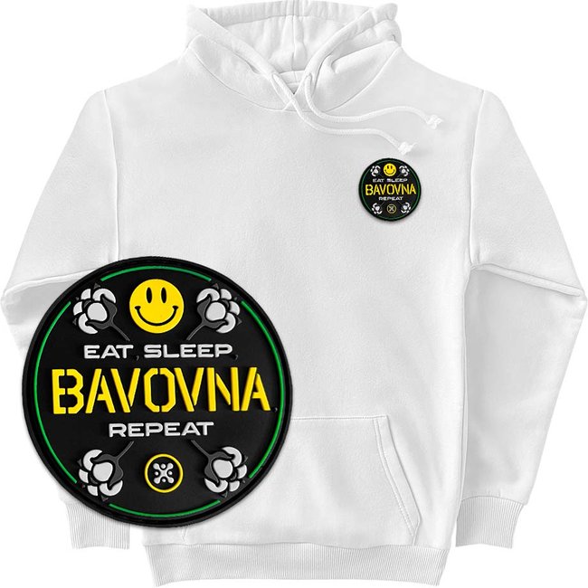 Men's Hoodie with a Changeable Patch “Eat, Sleep, Bavovna, Repeat”, White, XS-S