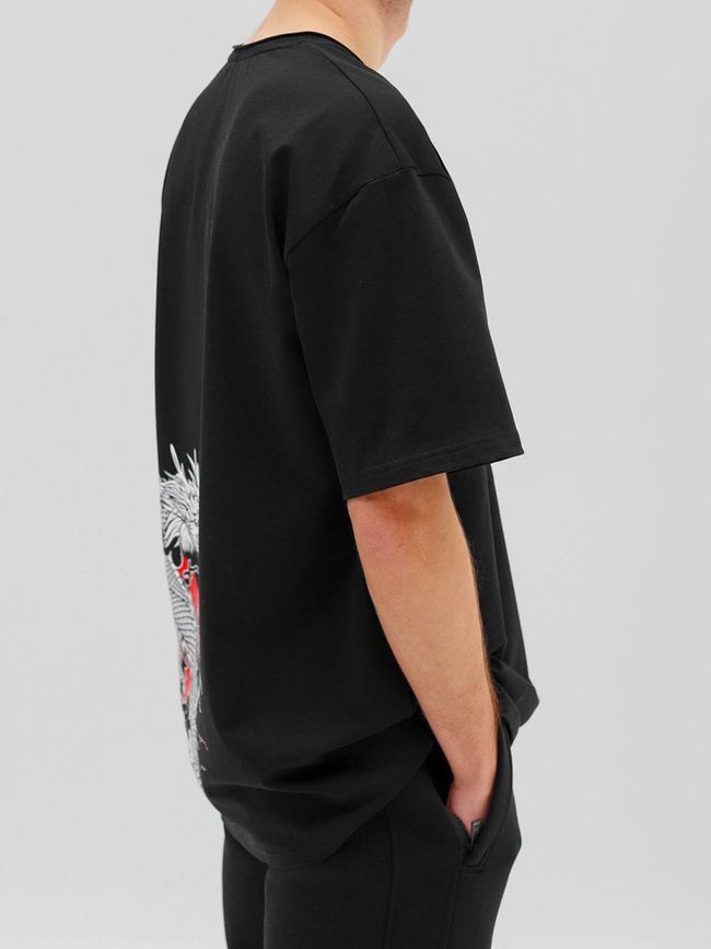 Men's T-Shirt Oversize "Dragon Shadow" Black XSS with Dragon Print