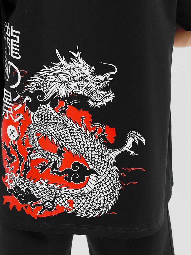 Men's T-shirt Oversize "Shadow of the Dragon", Black, XS-S
