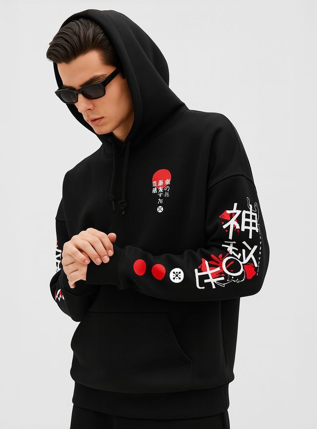 Men's Hoodie "Shadow of the Dragon", Black, M-L