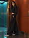 Women's cropped hoodie and oversized drawstring pants set, Black, XS-S, S