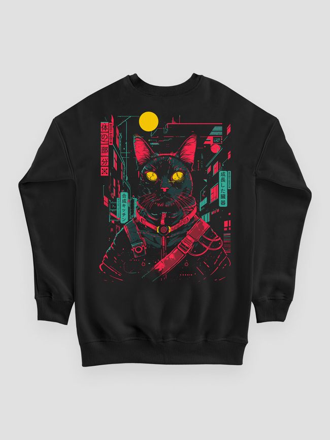 Women's Sweatshirt ””Cyber Cat”, Black, M