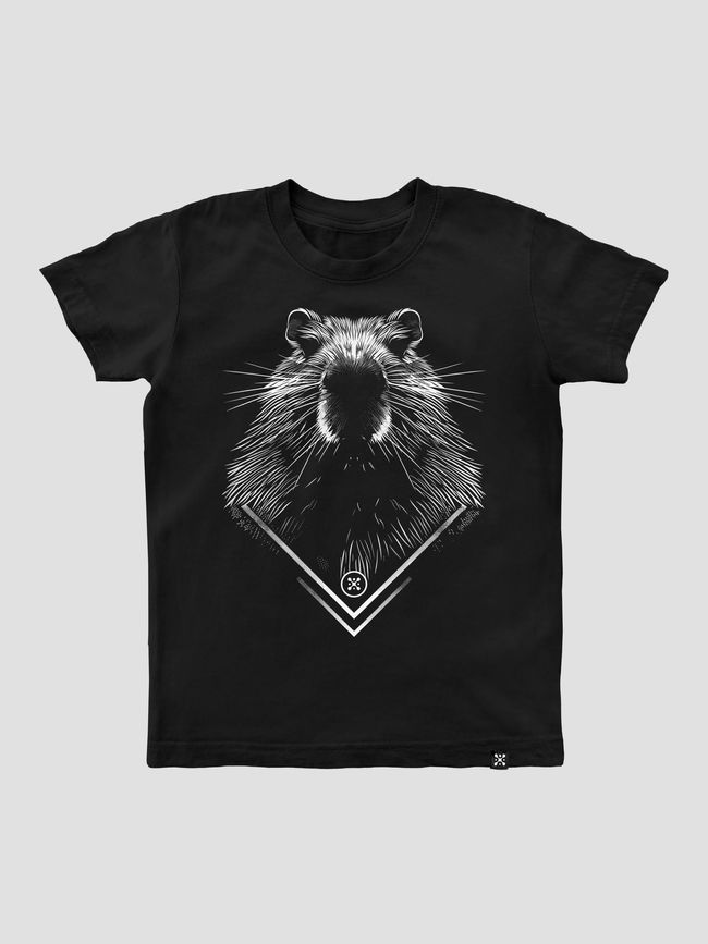 Kid's T-shirt "Capybara Monochrome", Black, XS (110-116 cm)