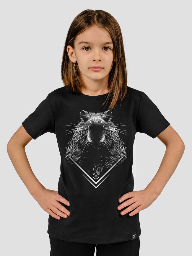 Kid's T-shirt "Capybara Monochrome", Black, XS (110-116 cm)