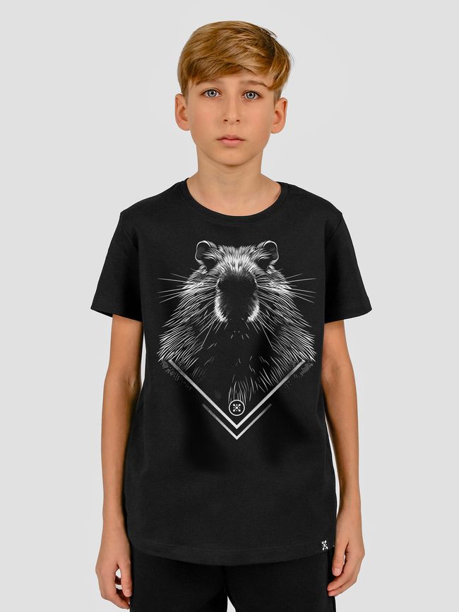 Kid's T-shirt "Capybara Monochrome", Black, XS (110-116 cm)