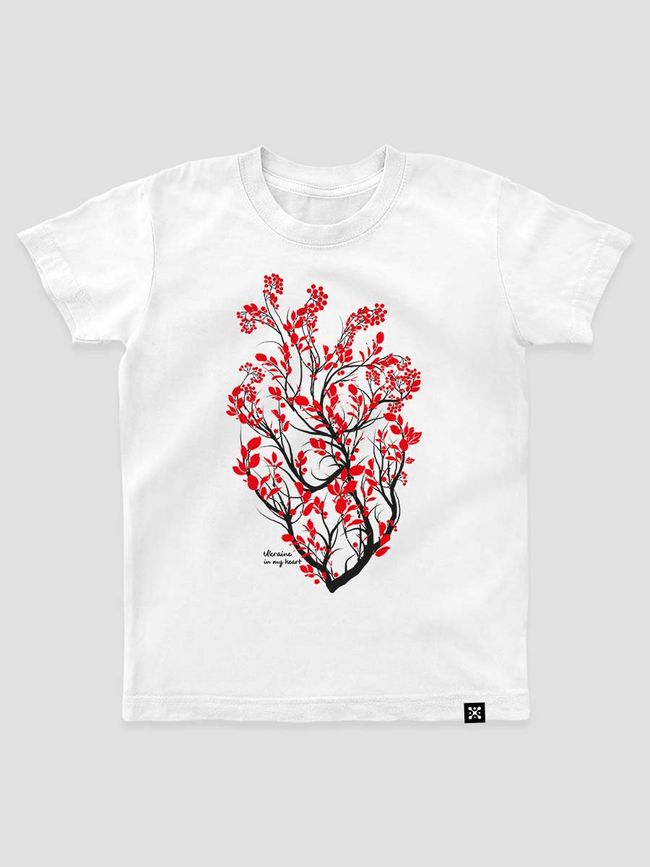 Kid's T-shirt "Ukraine In My Heart", White, XS (110-116 cm)