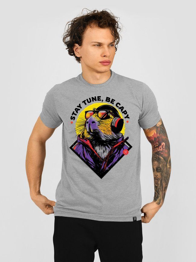 Men's T-shirt "Stay Tune, be Capy (Capybara)", Gray, XL