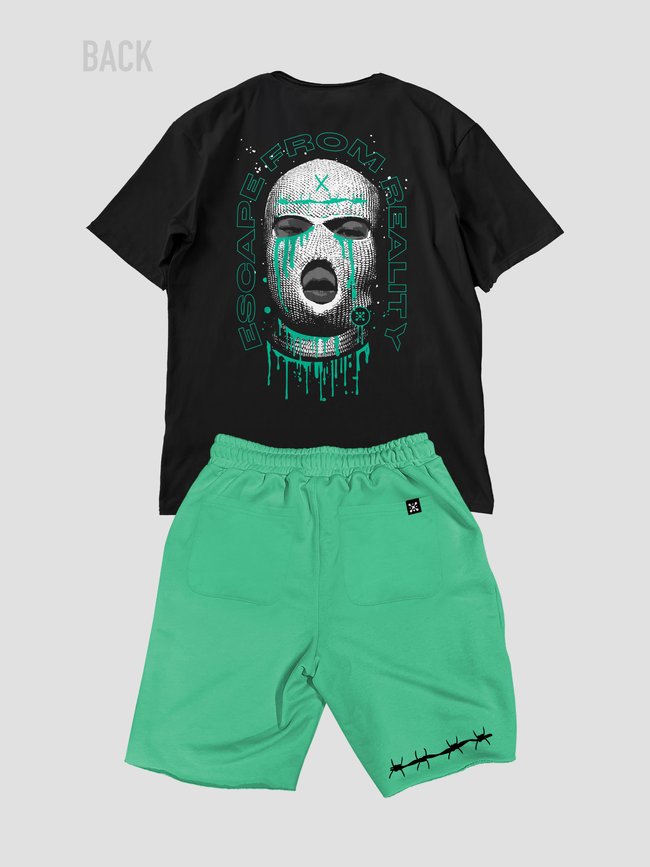Men’s Oversize Suit - Shorts and T-shirt “Escape from Reality”, Black menthol, 2XS