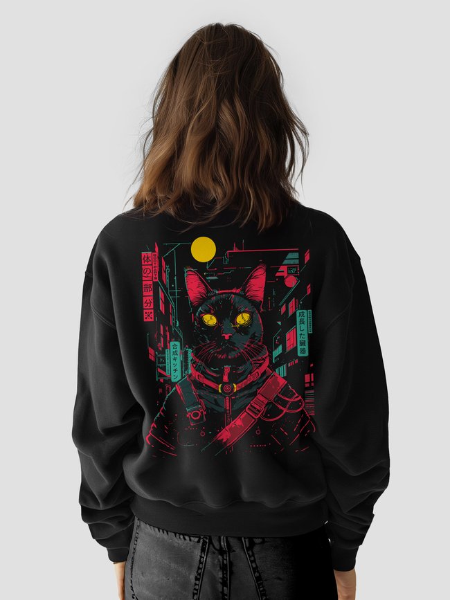 Women's Sweatshirt ””Cyber Cat”, Black, M