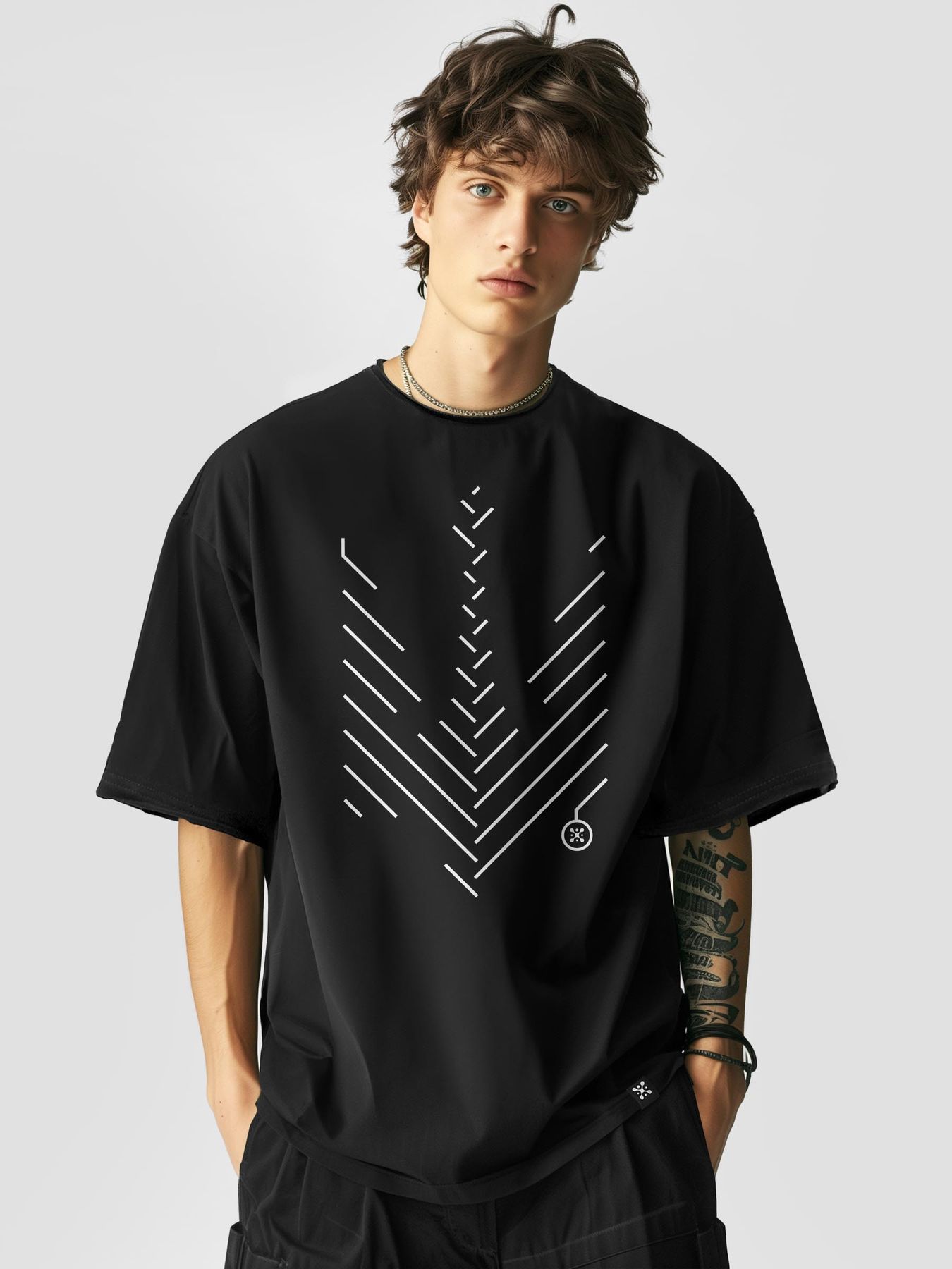 XSサイズ Men's T-shirt Oversize “Minimalistic Trident” Black XSS with a