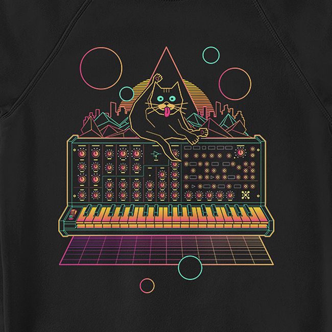 Women's Sweatshirt "Cat on Synthesizer", Black, M