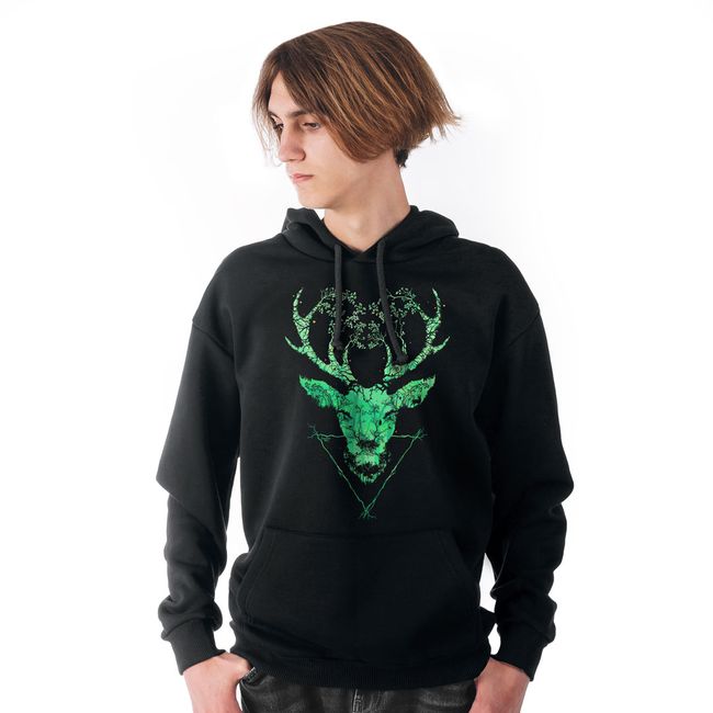 Men's Hoodie "Carpathian Deer 2.0", Black, M-L