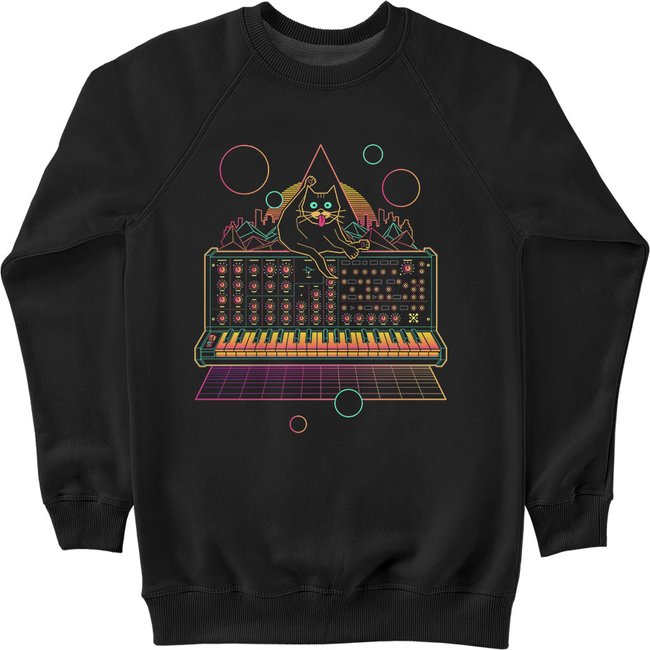 Women's Sweatshirt "Cat on Synthesizer", Black, M