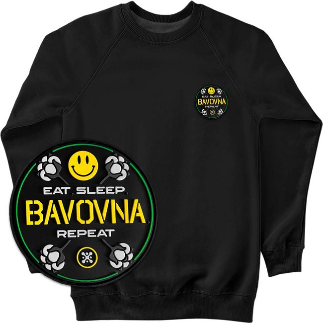 Men's Sweatshirt with a Changeable Patch “Eat, Sleep, Bavovna, Repeat”, Black, M, Bavovna