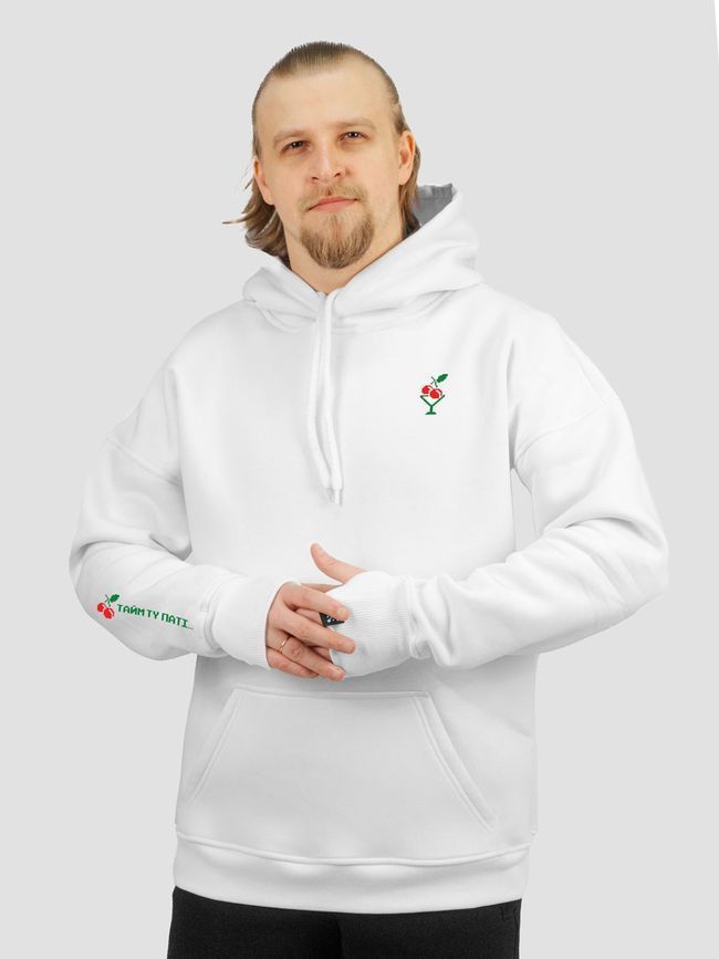 Hoodie &ldquo;Vyshnya (Cherry)&rdquo;, White, M-L
