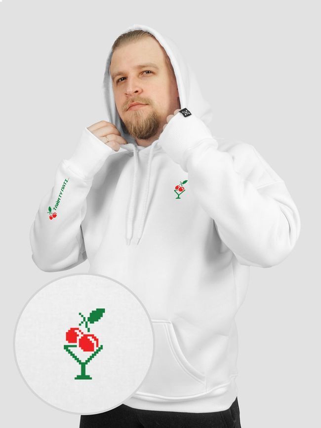 Hoodie &ldquo;Vyshnya (Cherry)&rdquo;, White, M-L