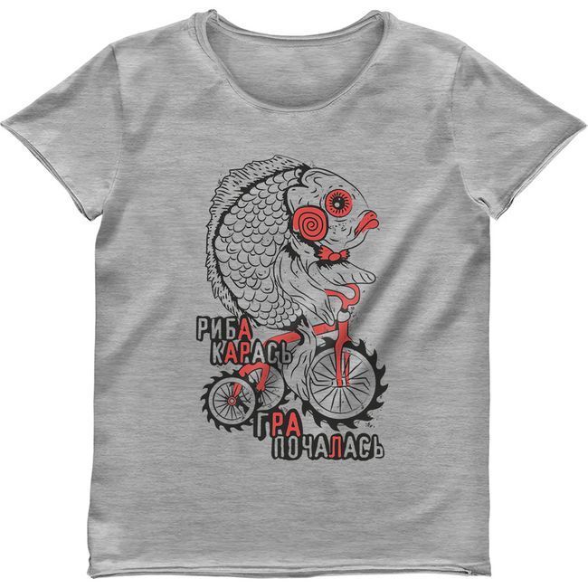 Women's T-shirt "The Crucian Fish the Game Has Begun" Warm with Fleece, Gray melange, S