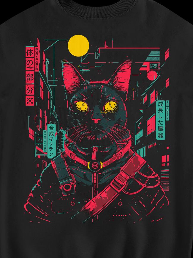 Світшот чоловічий ”Cyber Cat”, Чорний, M