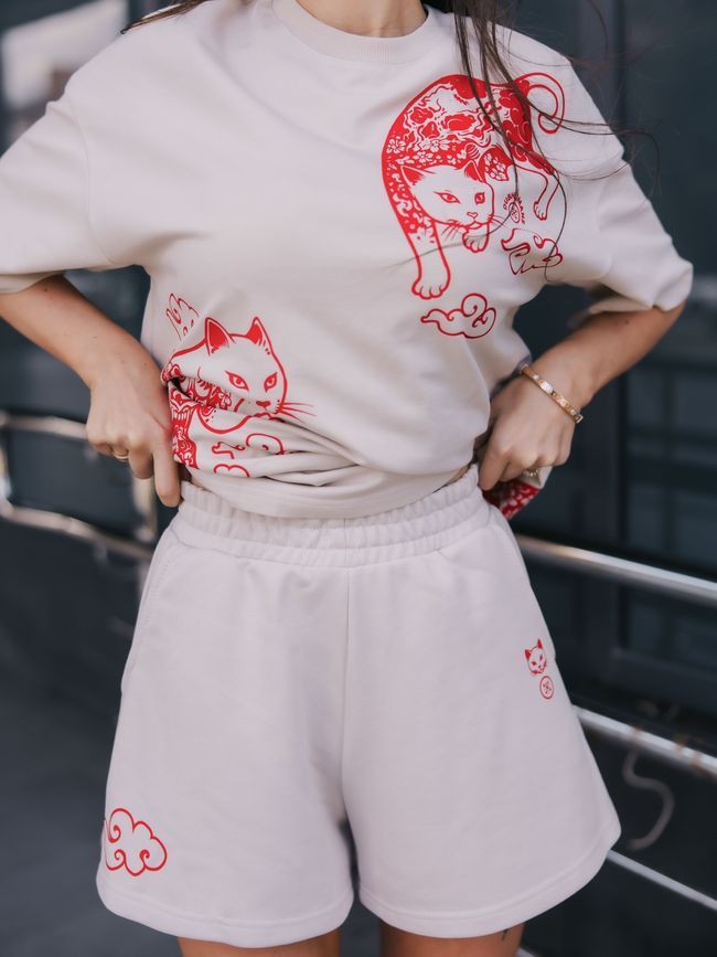 Комплект женский шорты и футболка оверсайз &ldquo;Japanese Tattoo Cats&rdquo;, Таш, S