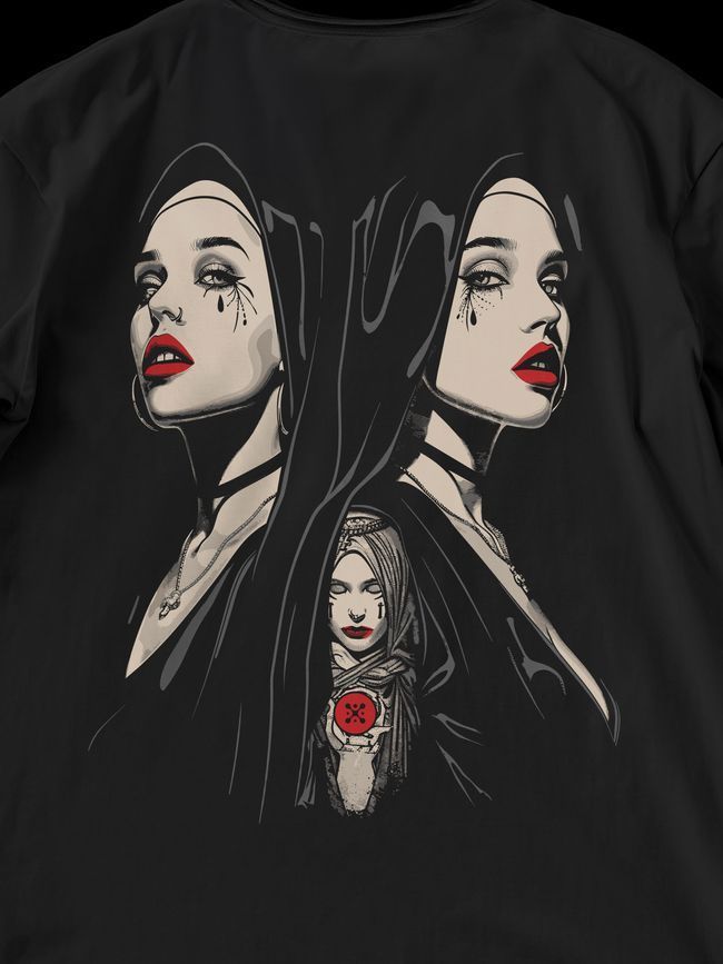 Комплект жіночий шорти та футболка оверсайз &ldquo;Twosome Nuns&rdquo;, Чорний, XS-S