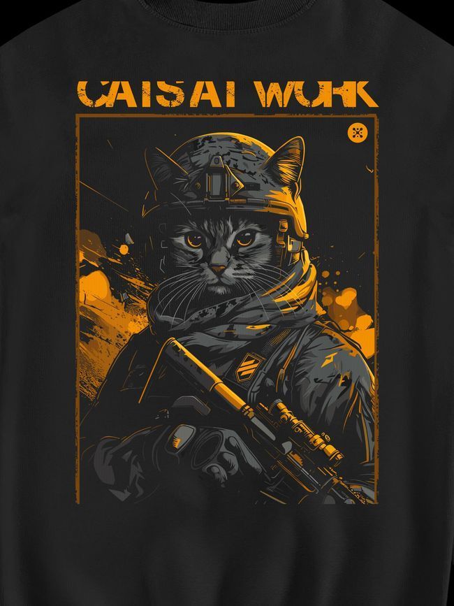 Свитшот женский "Cats at Work (3ОШБр)", Черный, M