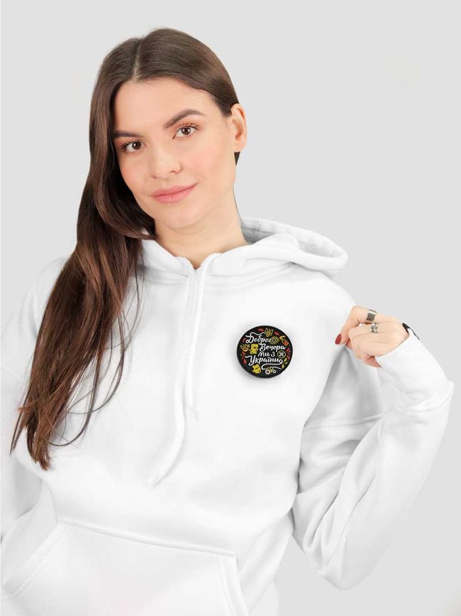 Women's tracksuit set Hoodie white with a Changeable Patch "Good evening, we are from Ukraine", Black, 2XS, XS (99  cm)