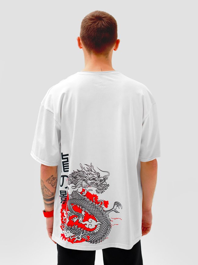 Men's T-shirt Oversize "Shadow of the Dragon", White, XS-S