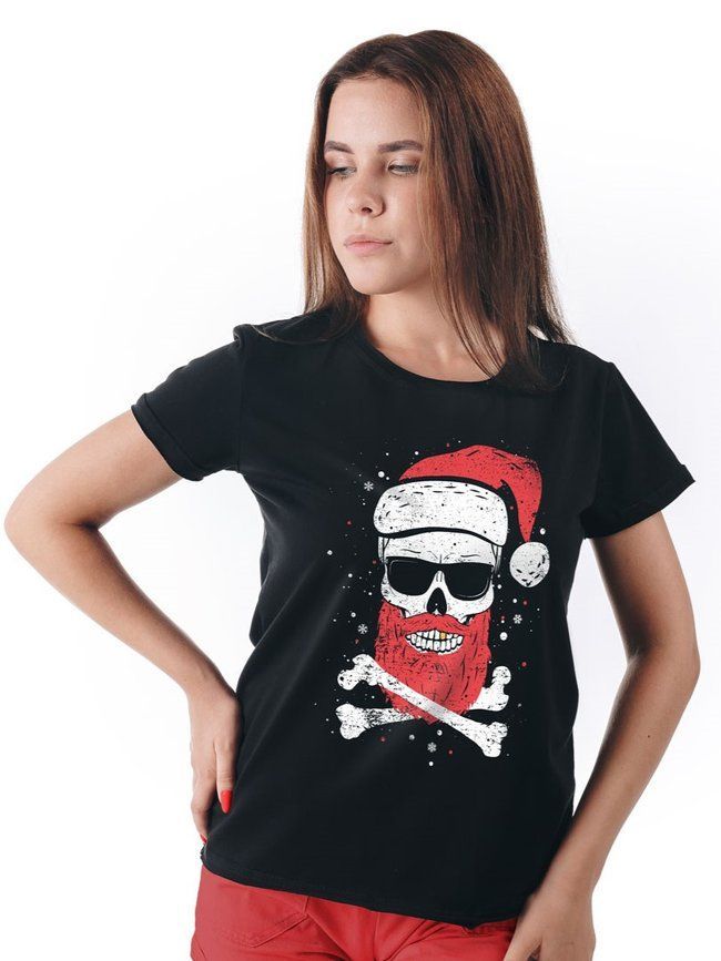 Women's T-shirt "Santa Skull", Black, S