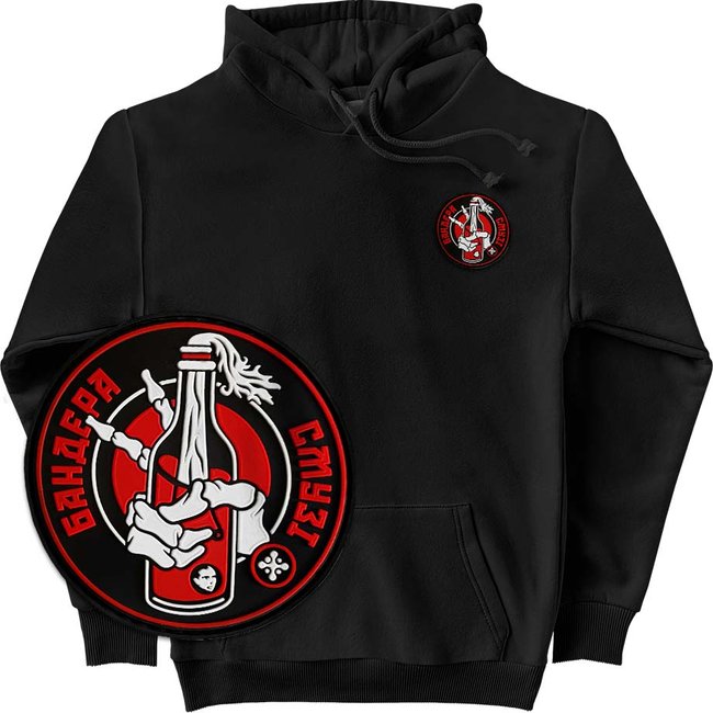 Men's Hoodie with a Changeable Patch “Бандера Смузі”, Black, M-L, Bandera Smoothie