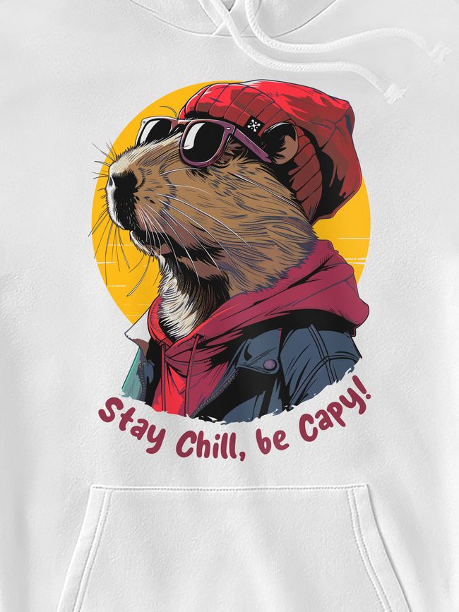 Худи детское "Stay Chill, be Capy (Капибара)", Белый, XS  (110-116 см)