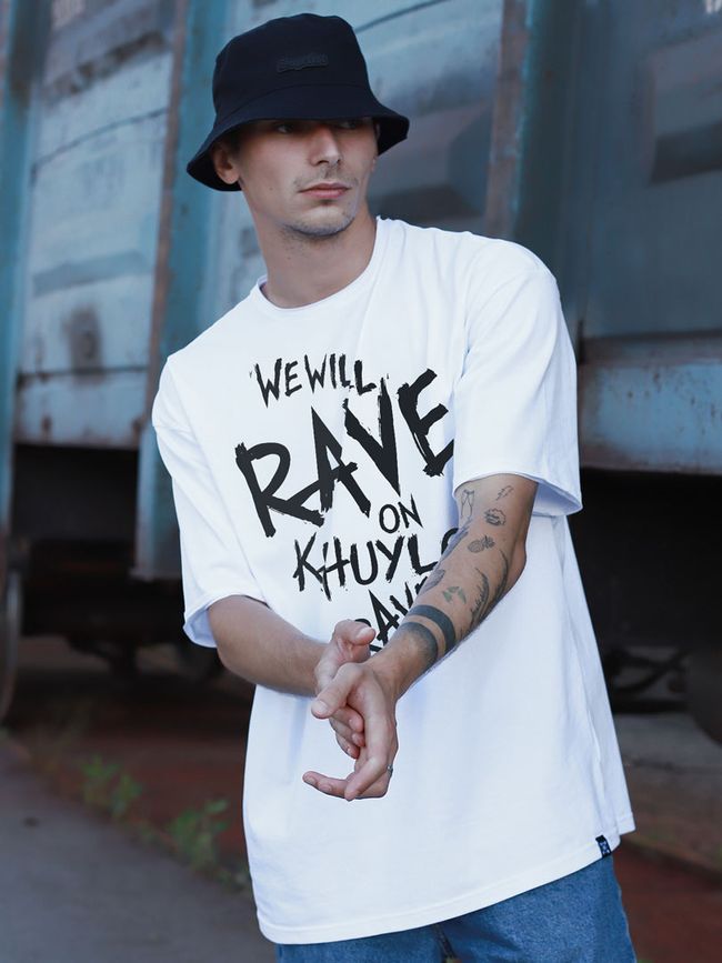 Men's T-shirt Oversize “We will Rave on Khuylo’s Grave”, White, XS-S