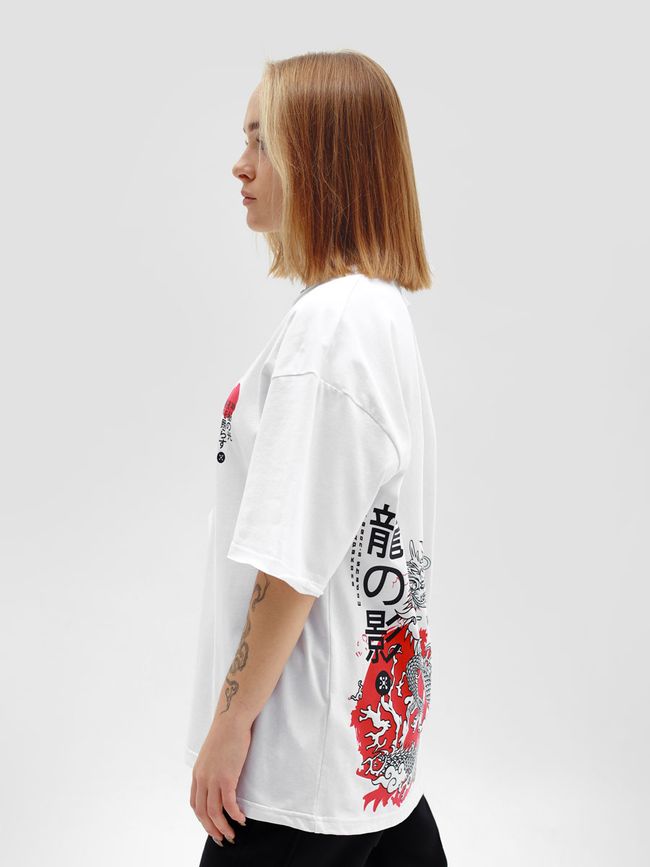 Women's T-shirt Oversize “Shadow of the Dragon”, White, XS-S