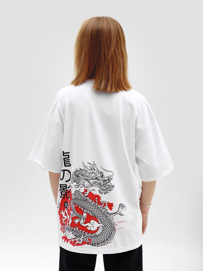 Women's T-shirt Oversize “Shadow of the Dragon”, White, XS-S