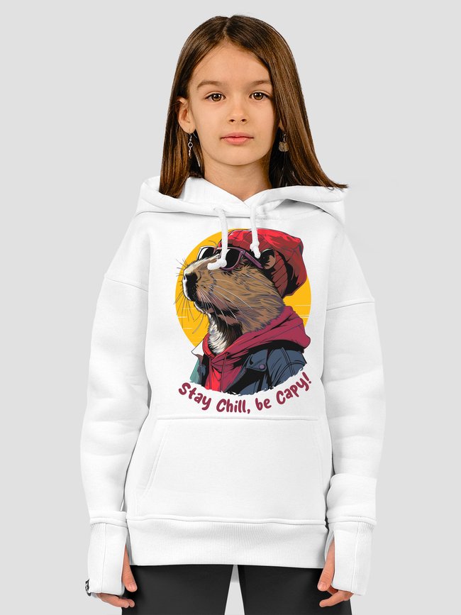 Kid's hoodie "Stay Chill, be Capy (Capybara)", White, XS (110-116 cm)