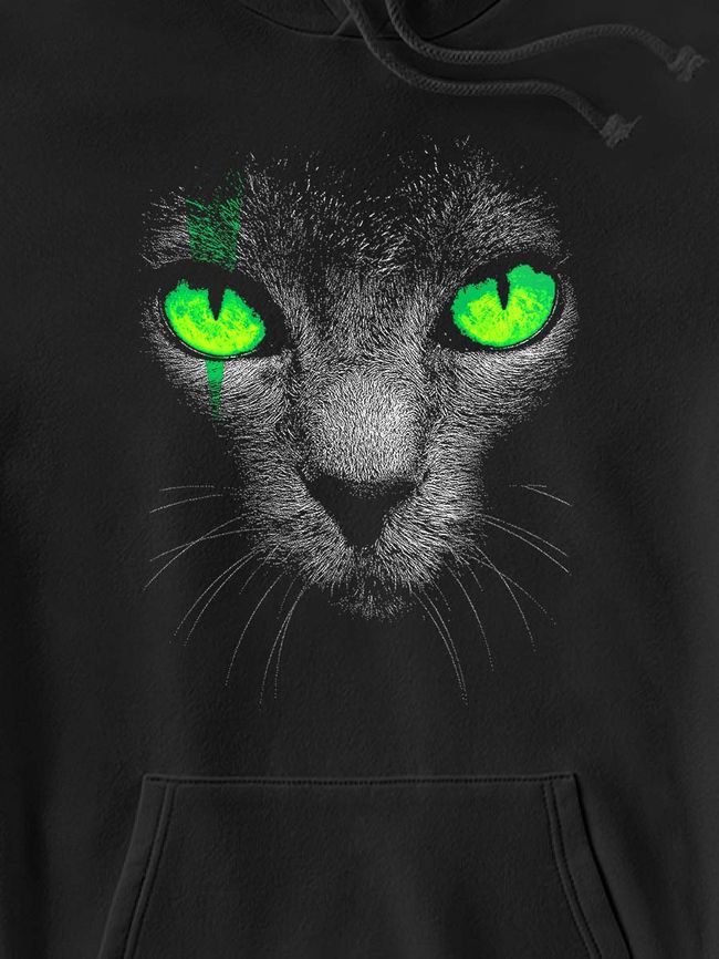 Kid's hoodie "Green-Eyed Cat", Black, XS (110-116 cm)