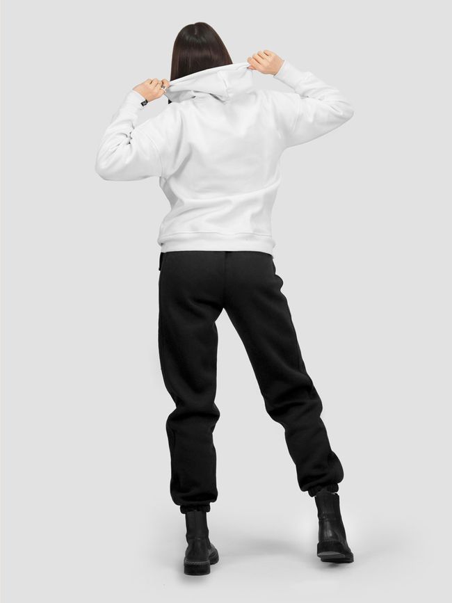 Women's tracksuit set Hoodie white with a Changeable Patch "Good evening, we are from Ukraine", Black, XS-S, XS (99  cm)