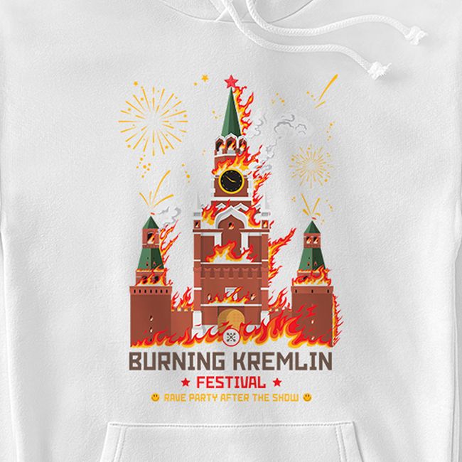 Women's Hoodie "Burning Kremlin Festival", White, 2XS