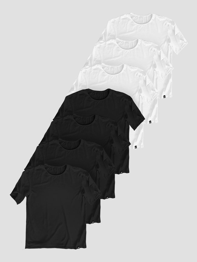 Set of 7 black and white basic t-shirts oversize "Binary", XS-S, Male