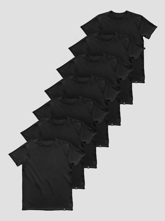 Сет из 7 черных базовых футболок "Черный", XS, Мужская