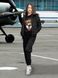 Women's tracksuit set with t-shirt “Bober Flying School”, Black, 2XS, XS (104 cm)