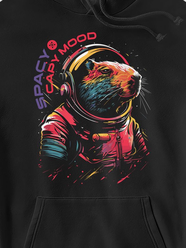 Kid's hoodie "Spacy Capy Mood (Capybara)", Black, XS (110-116 cm)