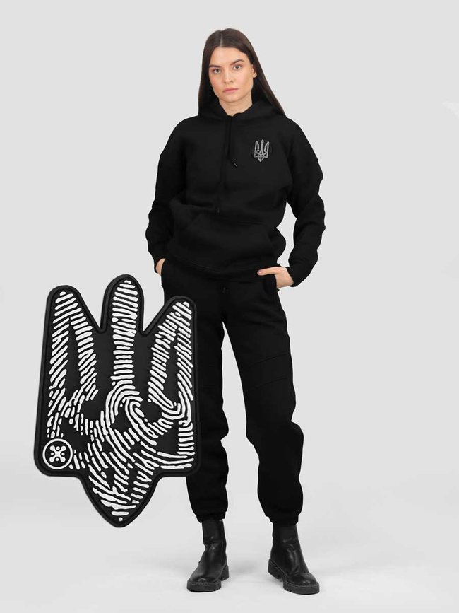 Women's tracksuit set Hoodie black with a Changeable Patch "Nation Code", Black, 2XS, XS (99  cm)