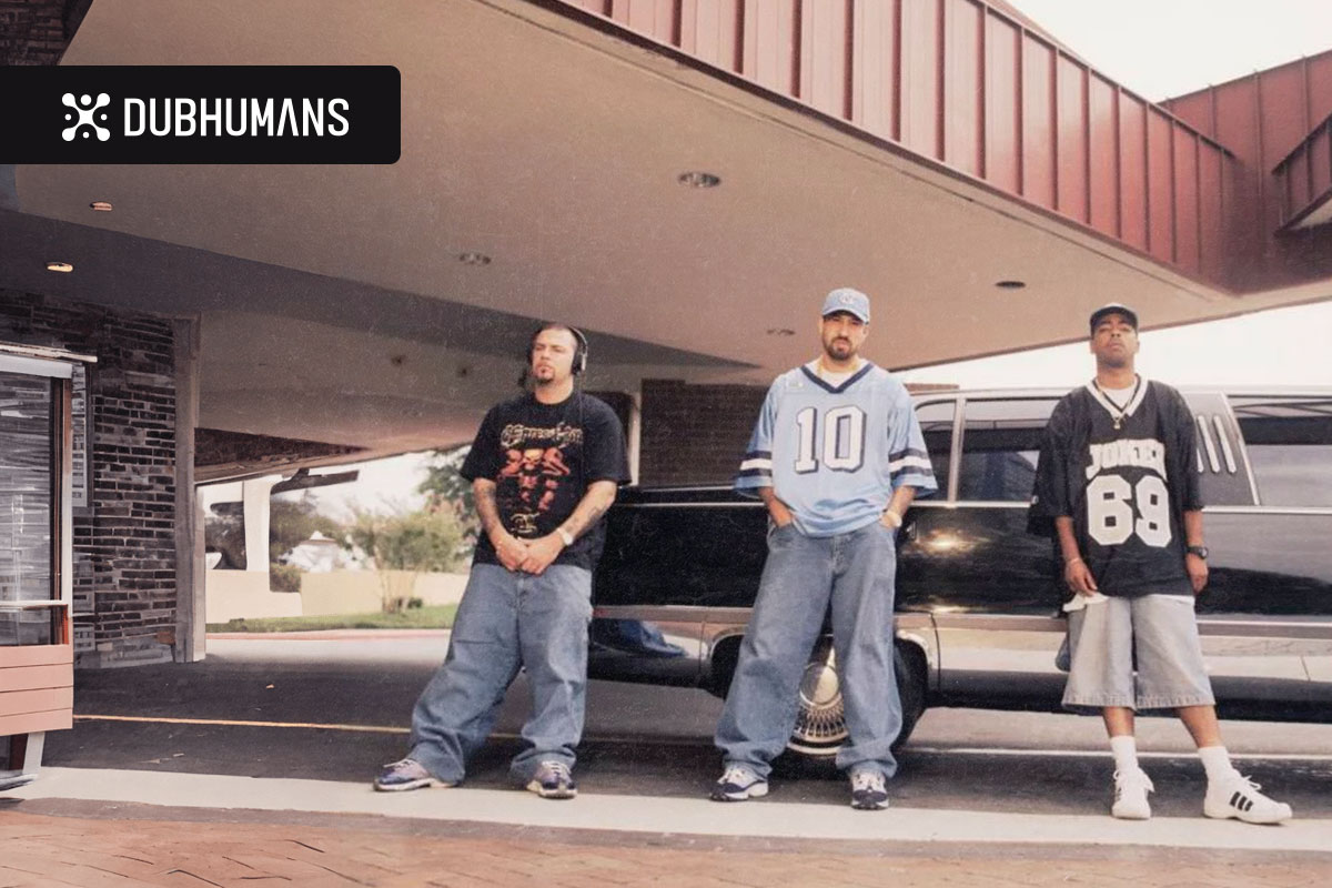 Cypress Hill hanging out by their limousine in Los Angeles, California. August 1998